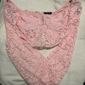 NWOT Baby Pink Lace Bustier Cropped Blouse